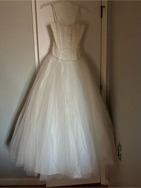 Ivory Beaded Tulle Wedding Ball Gown Dress